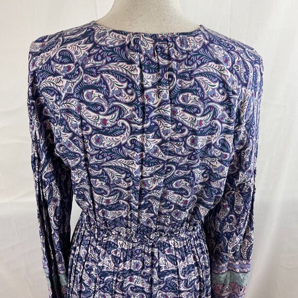 Few Moda Maxi Dress L Blue White Mint Magenta Floral Paisley V-Neck Long Sleeve - Picture 10 of 13